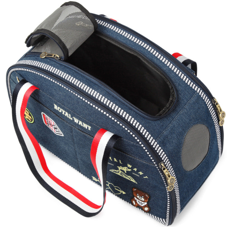 Denim Pet Carrier – Breathable, Stylish & Travel-Ready