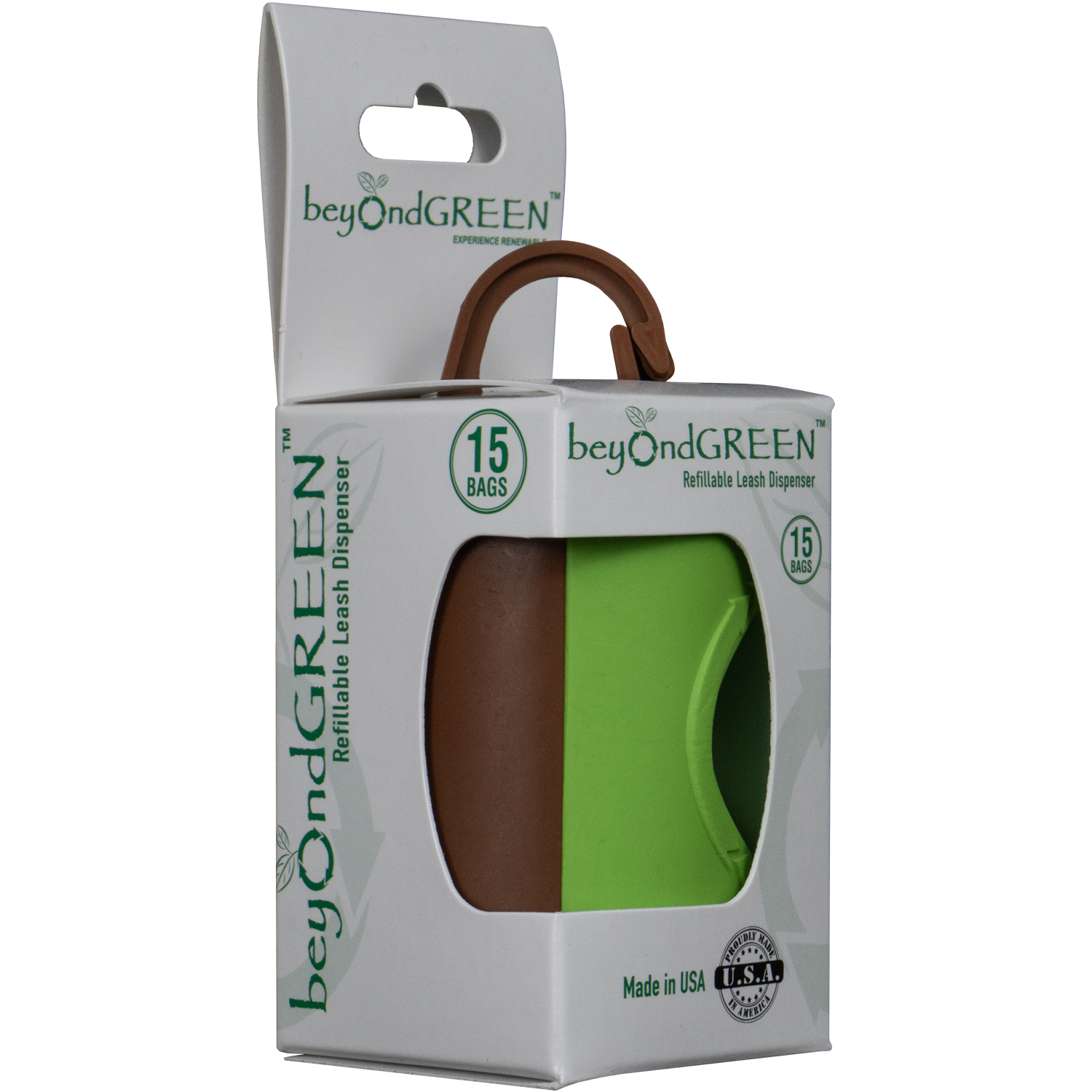 beyondGREEN Dog Waste Bag Leash Dispenser – Clip-On Holder for Standard Rolls – Durable, Portable, Made in USA