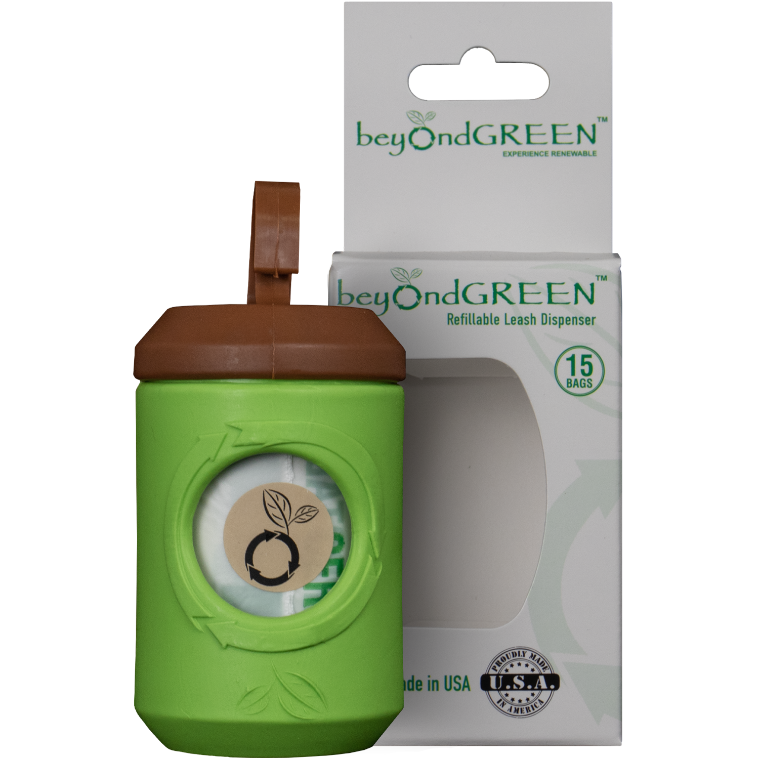 beyondGREEN Dog Waste Bag Leash Dispenser – Clip-On Holder for Standard Rolls – Durable, Portable, Made in USA