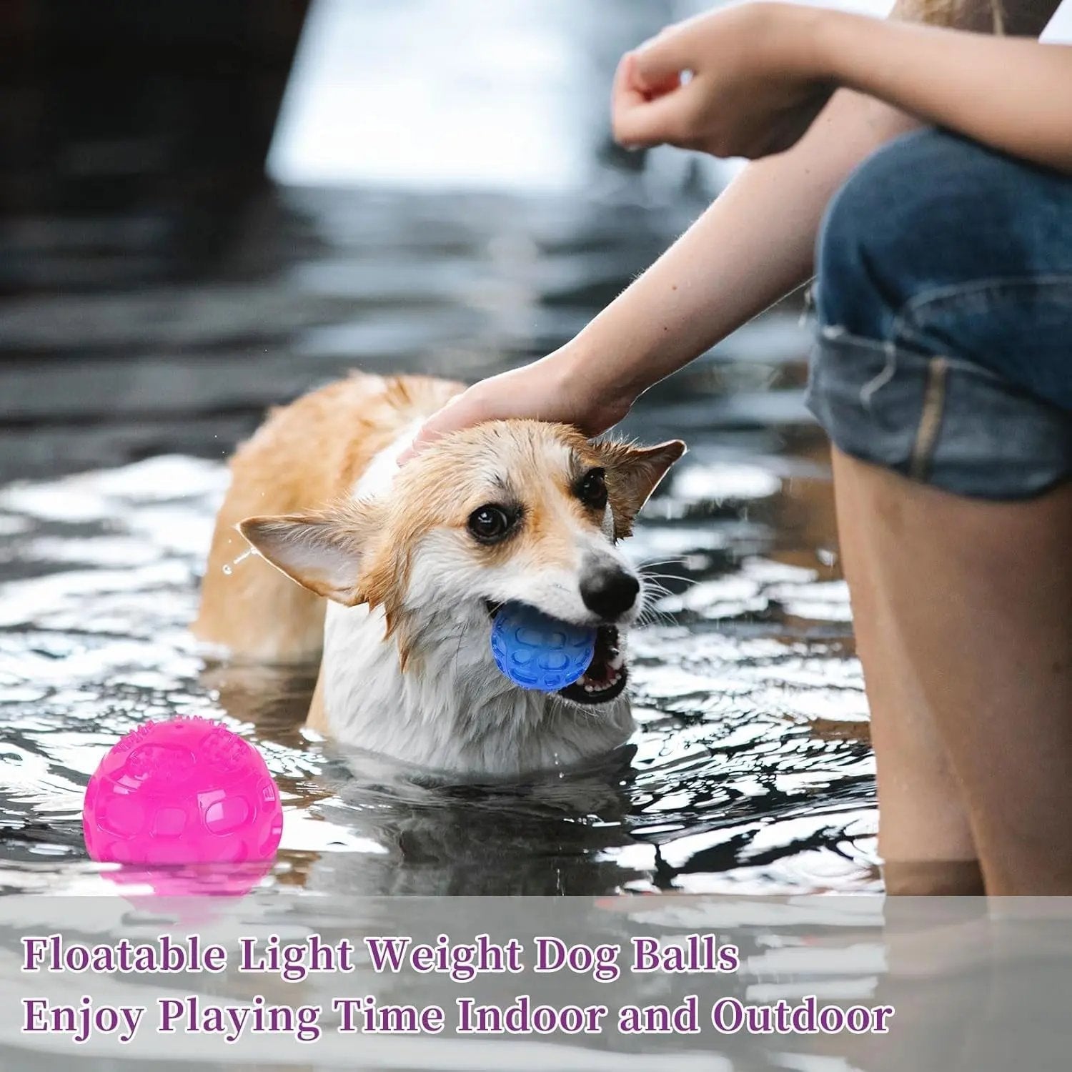 3'' Squeaky Dog Toy Balls for Large Medium Breed, Indestructible Dog Balls for Playing, Fetching & Retrieving, Durable Aggressive Chewers, 2 PCS Blue