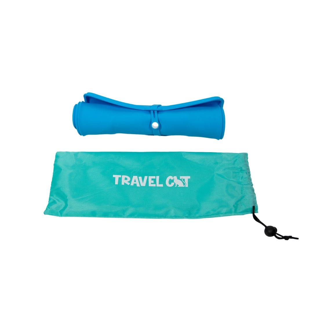 "The Travel Buddy" Foldable All-In-One Double Bowl & Mat - Portable Cat Food & Water Dish
