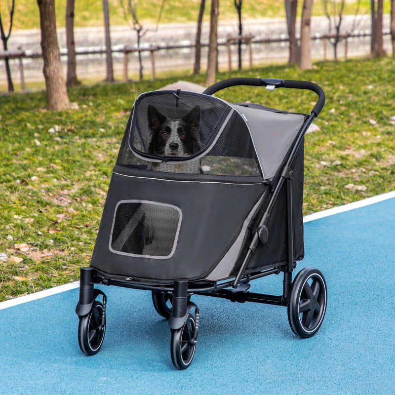 One-Click Foldable Stroller for Large Medium Small Dogs, Pet, Cats with Storage