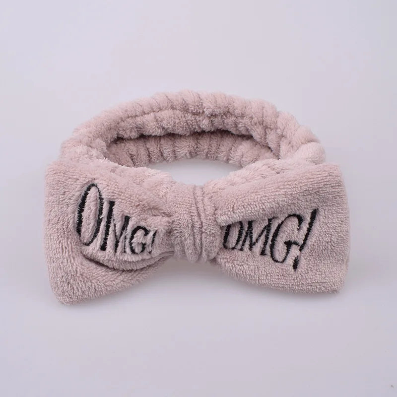 Custom Logo SPA Bowknot Hair Lace Sports Headband Adjustable Elastic OMG Hair Band for Women and Girls Yoga Shower Wash