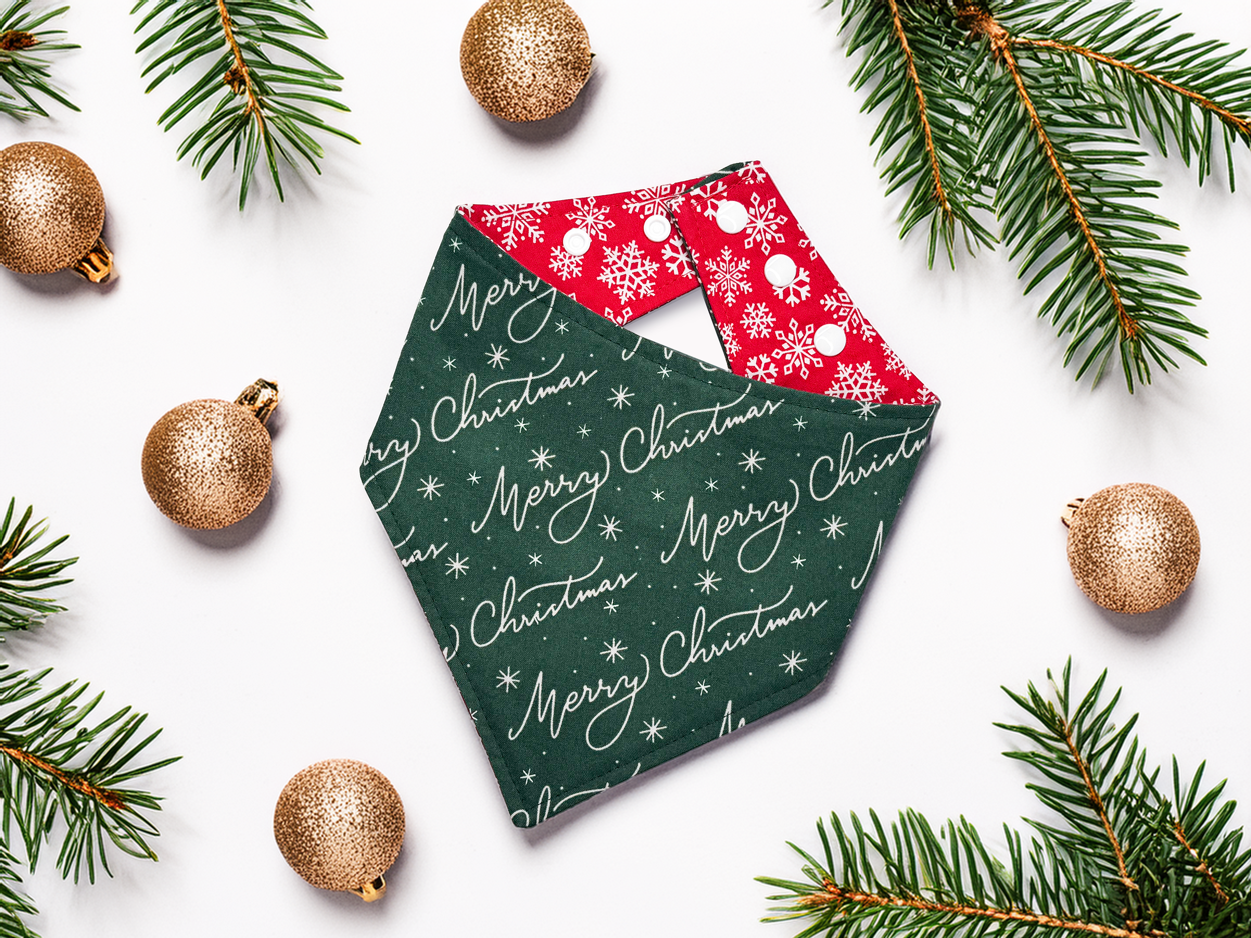 "Merry Christmas Script" Reversible Dog Bandana