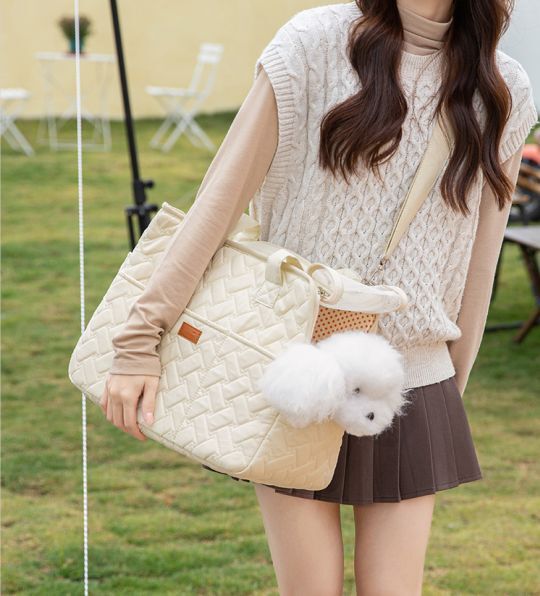 Cream Quilted Pet Carrier – Minimal, Soft & Lightweight