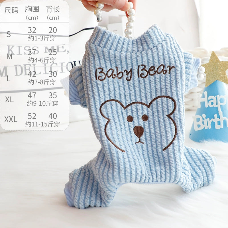 Dog Clothes Autumn and Winter Four-Legged Fleece-Lined Thick Style Cotton Bear Embroidery Cute Small Size Dogs Teddy Pet 3749