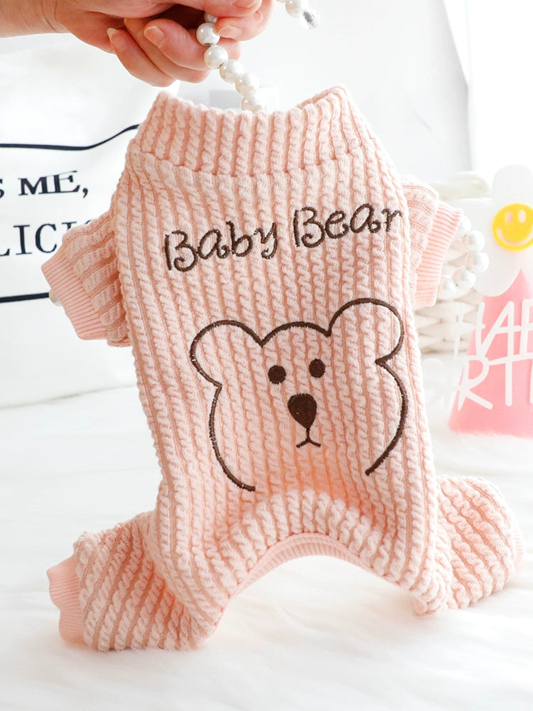 Dog Clothes Autumn and Winter Four-Legged Fleece-Lined Thick Style Cotton Bear Embroidery Cute Small Size Dogs Teddy Pet 3749