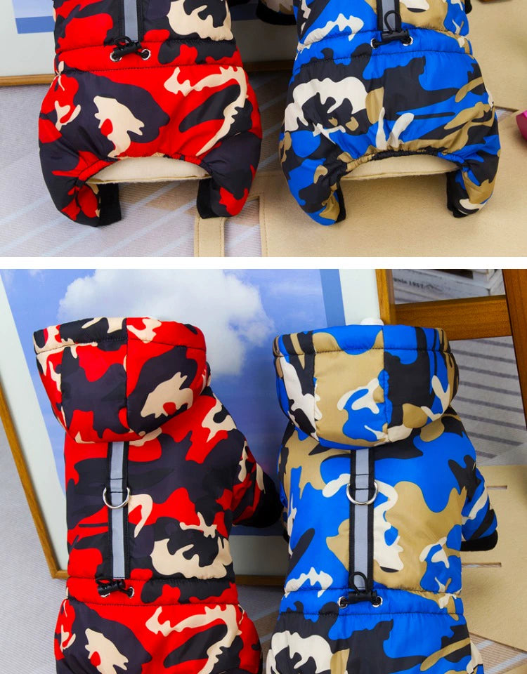 Pet Puppy Clothes Four-Leg Hand Holding Rope Bichon Teddy Fleece Lined Padded Warm Keeping Fall and Winter Camouflage down Cotton-Padded Jacket