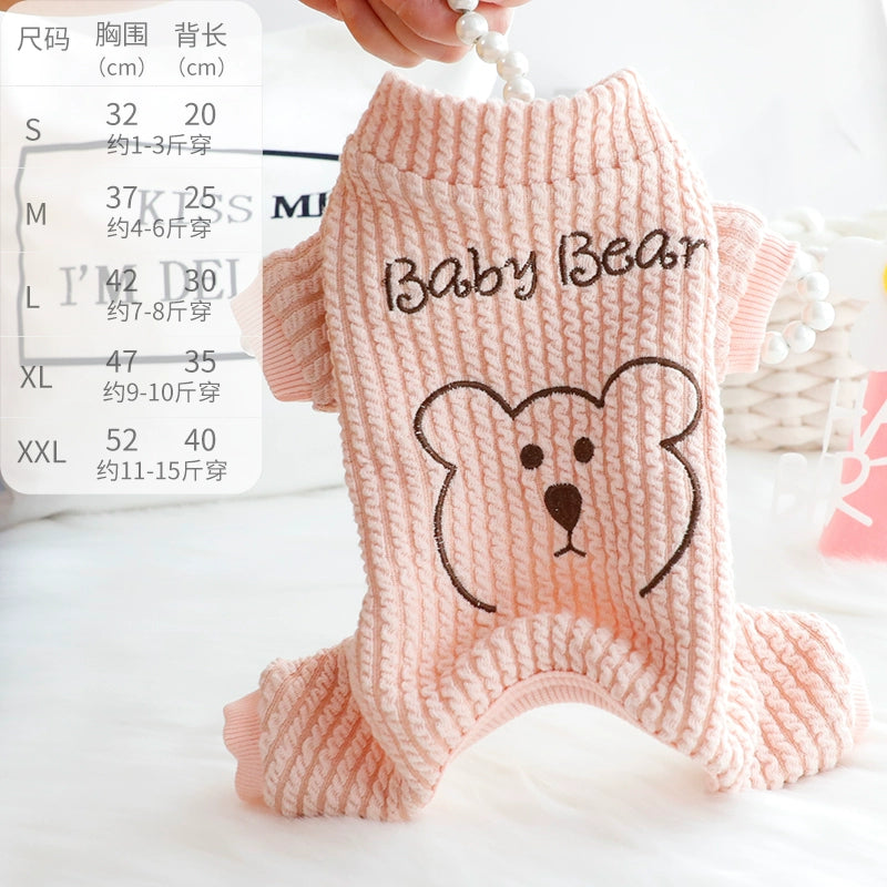 Dog Clothes Autumn and Winter Four-Legged Fleece-Lined Thick Style Cotton Bear Embroidery Cute Small Size Dogs Teddy Pet 3749