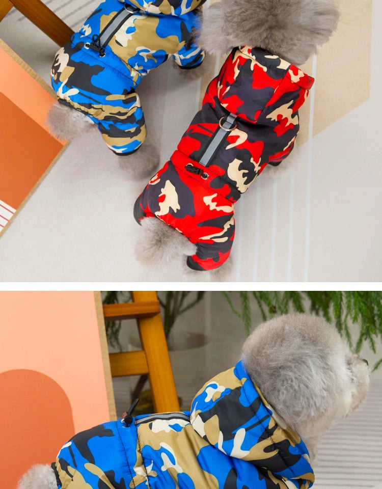 Pet Puppy Clothes Four-Leg Hand Holding Rope Bichon Teddy Fleece Lined Padded Warm Keeping Fall and Winter Camouflage down Cotton-Padded Jacket