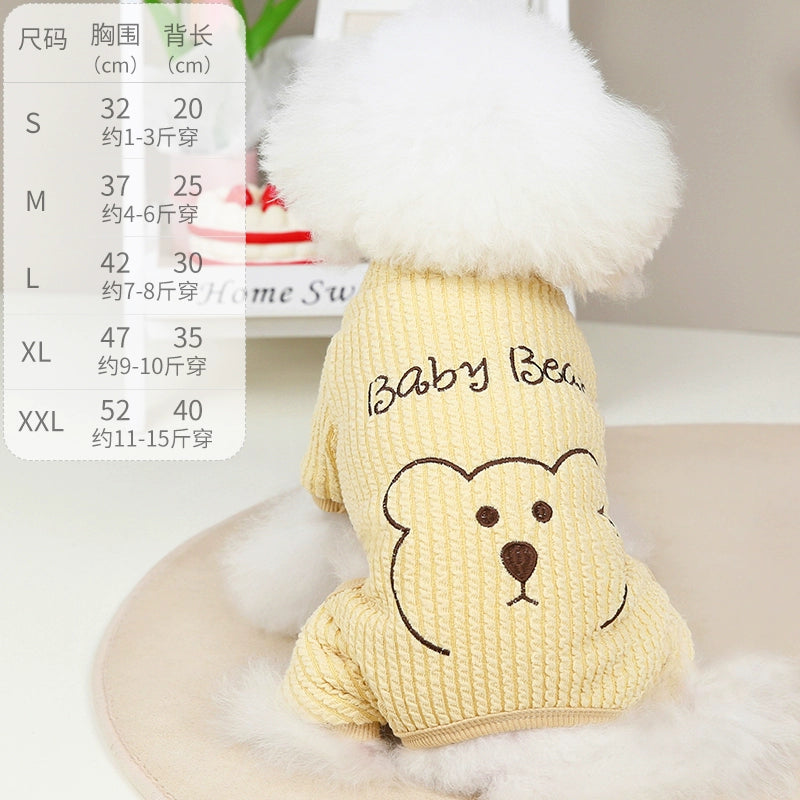 Dog Clothes Autumn and Winter Four-Legged Fleece-Lined Thick Style Cotton Bear Embroidery Cute Small Size Dogs Teddy Pet 3749