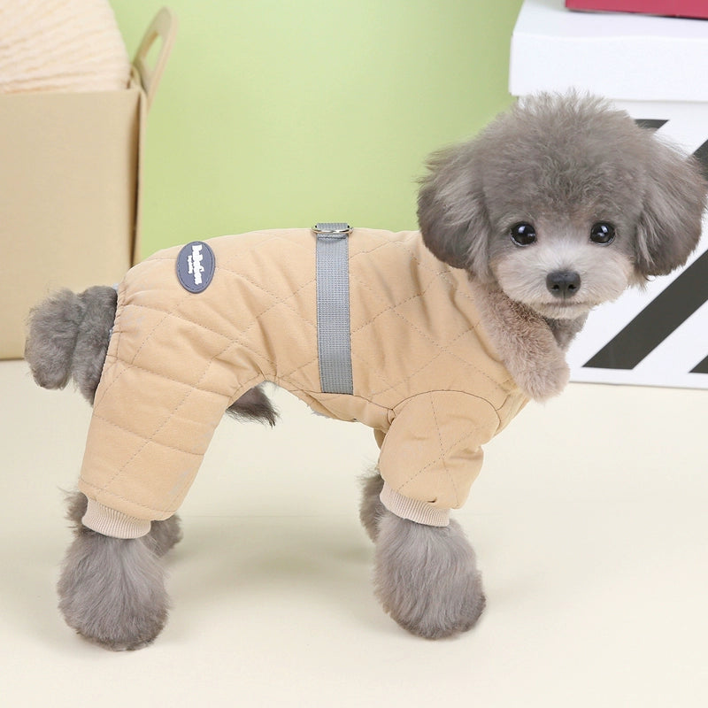 Pet Puppy Clothes Four-Leg Hand Holding Rope Bichon Teddy Fleece Lined Padded Warm Keeping Fall and Winter Camouflage down Cotton-Padded Jacket