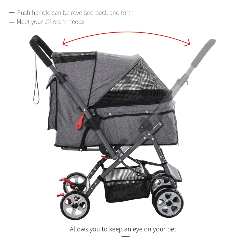 Pet Foldable Travel Carriage Stroller with Reversible Handle