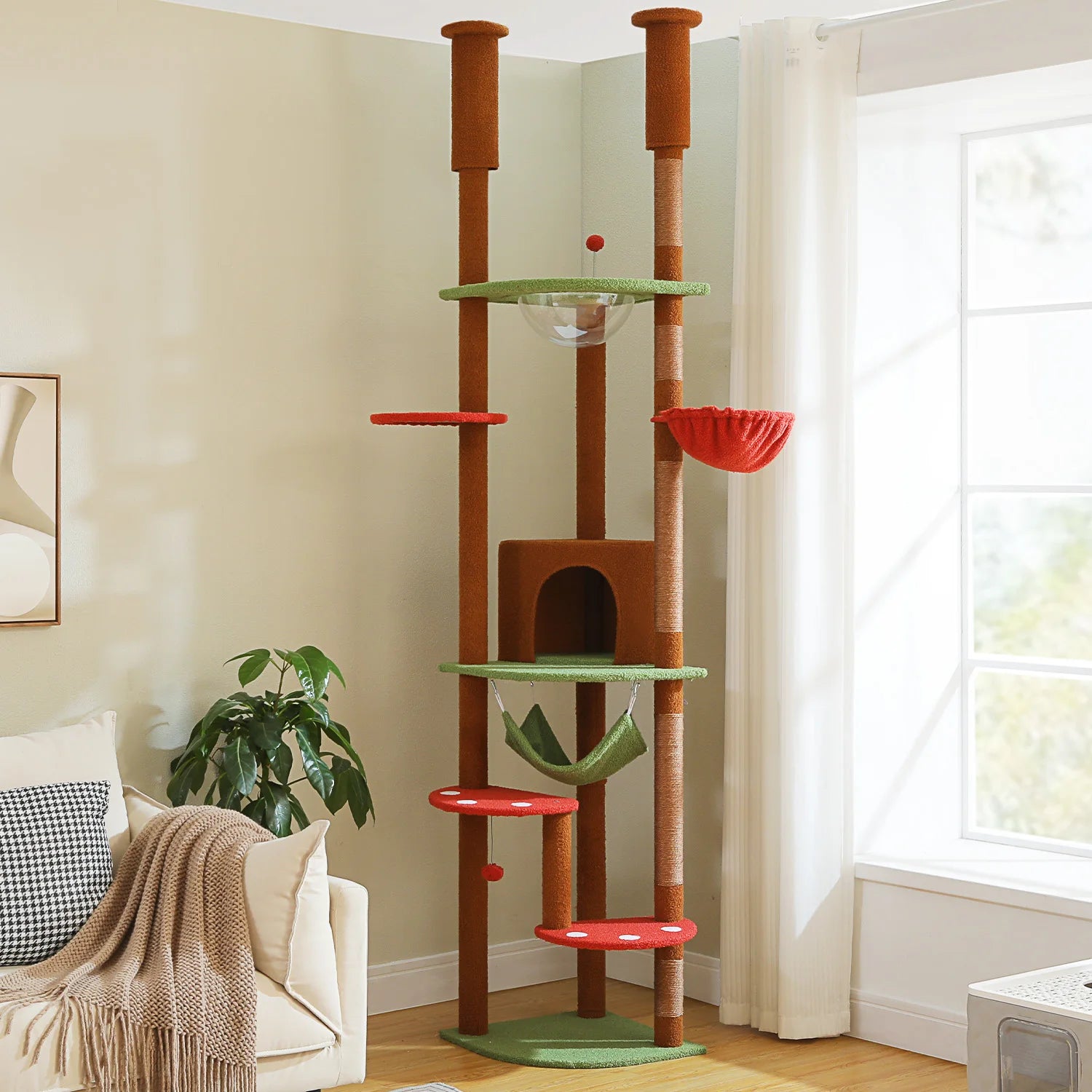 Multi-Level Tall Cat Tree for Indoor Cats Floor to Ceiling Cat Tower with Scratching Posts Cozy Condo Hammock Cat Accessories