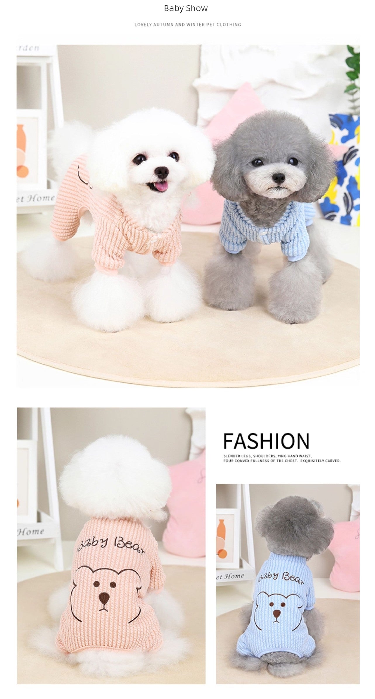Dog Clothes Autumn and Winter Four-Legged Fleece-Lined Thick Style Cotton Bear Embroidery Cute Small Size Dogs Teddy Pet 3749