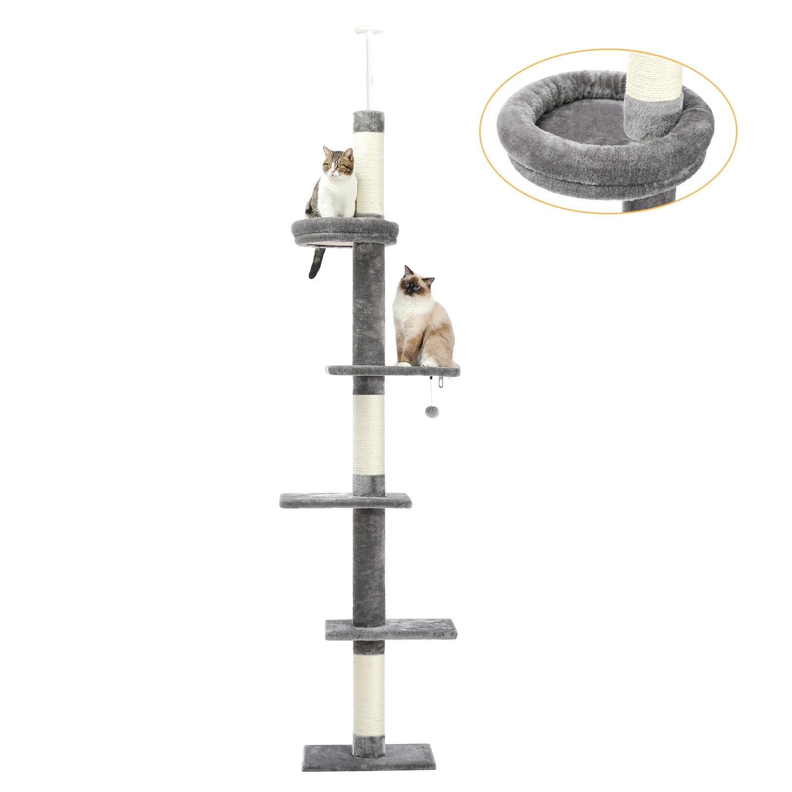 Adjustable Height Cat Tree for Indoor, Floor to Ceiling Cat Tower with Scratching Posts, Cat Scratcher Furniture, Kitten Toys