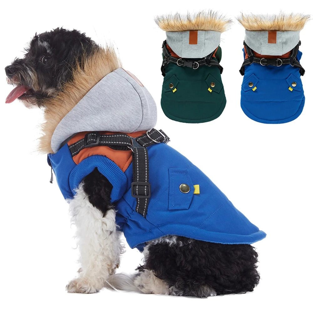 Waterproof Warm Dog Jacket Vest Winter Dog Clothes With Harness French-Bulldog Coat Pet Costume for Small Medium Dogs Chihuahua