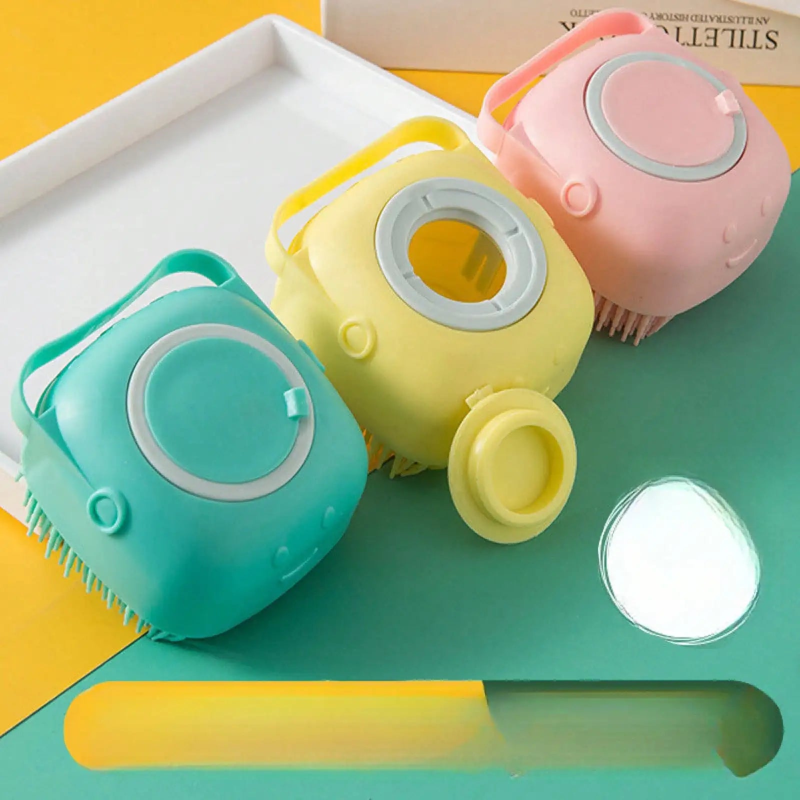 Gentle Silicone Dog Wash Brush with Shampoo Dispenser