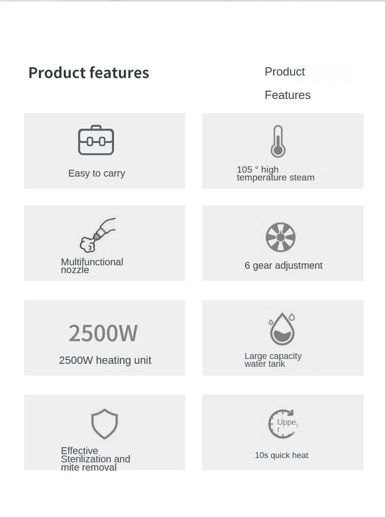 2500W Portable Handheld Steam Cleaner High Temperature Pressurized Steam Cleaning Machine with Brush Heads for Kitchen Furniture