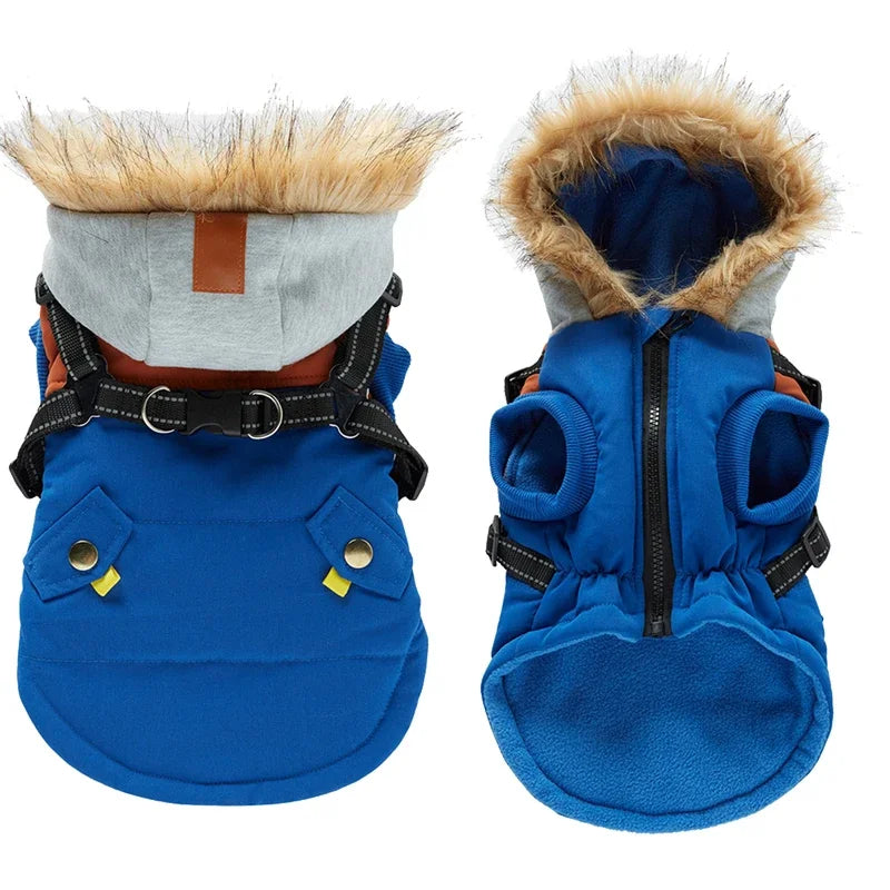 Waterproof Warm Dog Jacket Vest Winter Dog Clothes With Harness French-Bulldog Coat Pet Costume for Small Medium Dogs Chihuahua