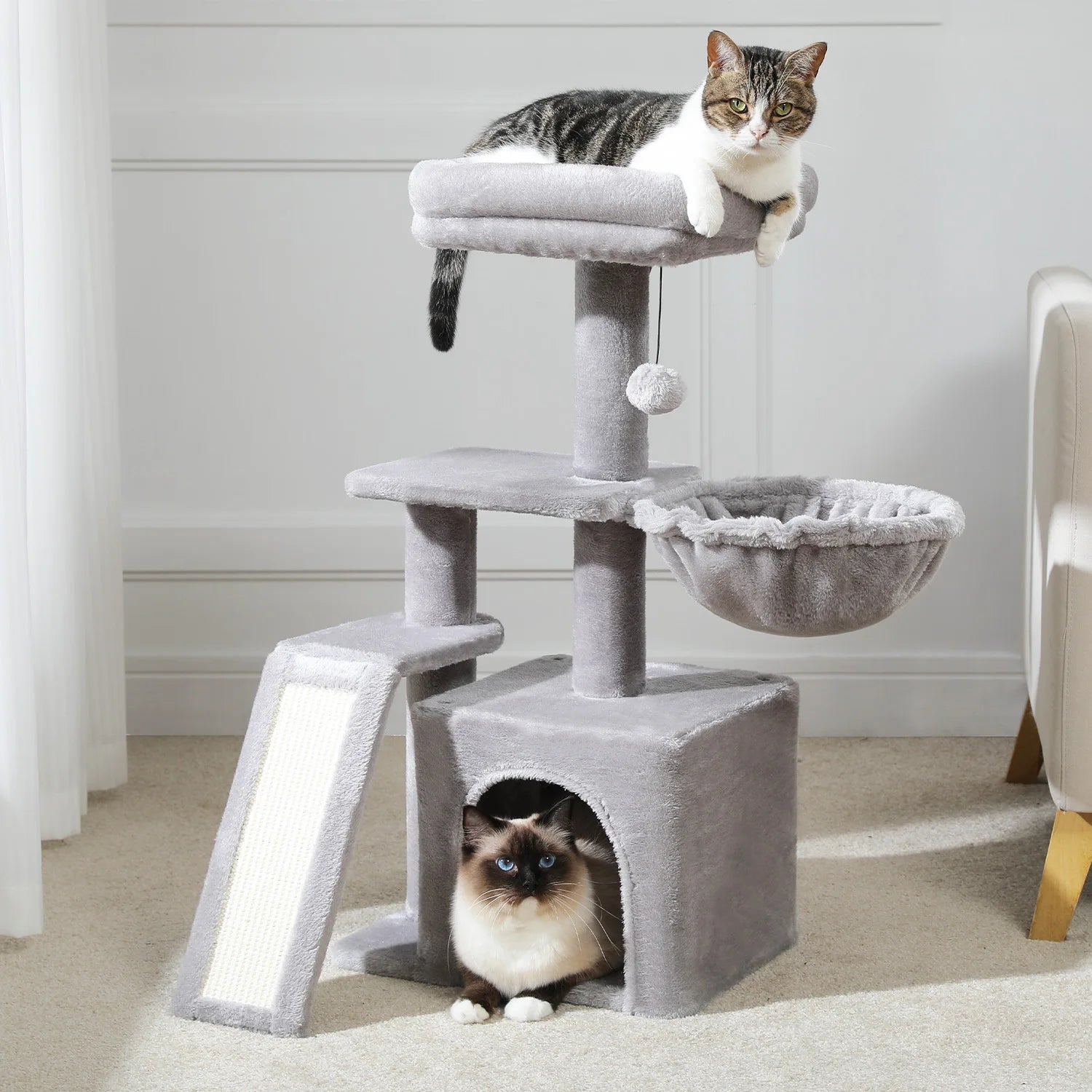 Small Grey Cat Tree with Multi-Level Play & Rest