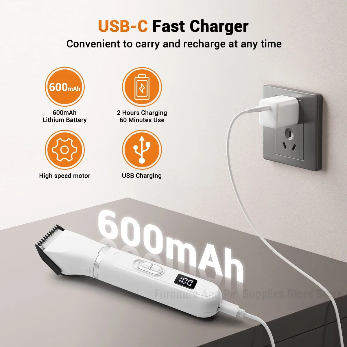 Silent USB Rechargeable Dog Hair Clippers with Four