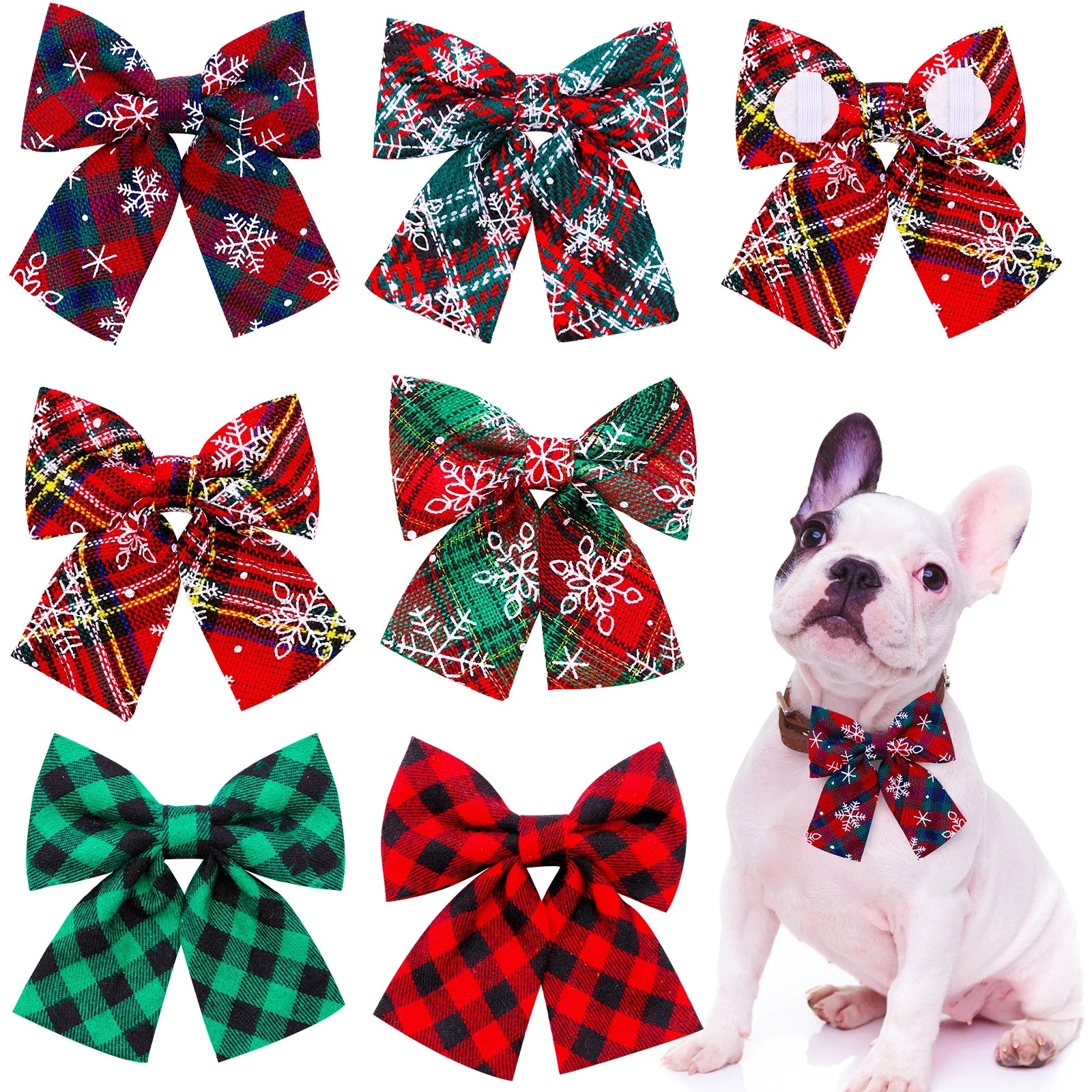 2PCS Movable Winter Dog Collars With Elastic Bands Christmas Bow Ties For Small Dog Pet Dogs Grooming Supplies Dog Bowties