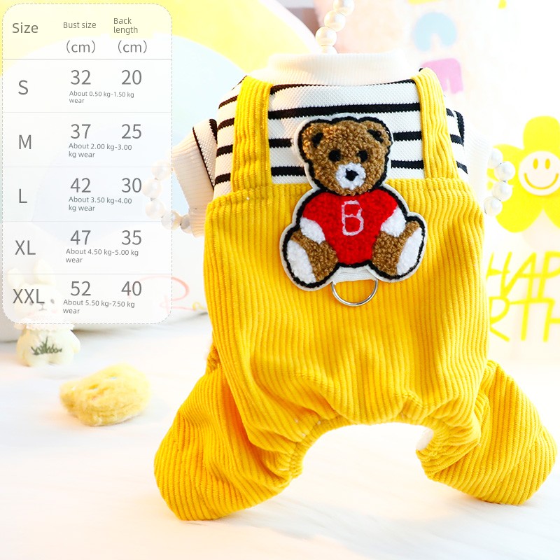 Dog Clothes Autumn and Winter Four-Legged Fleece-Lined Thick Style Cotton Bear Embroidery Cute Small Size Dogs Teddy Pet 3749