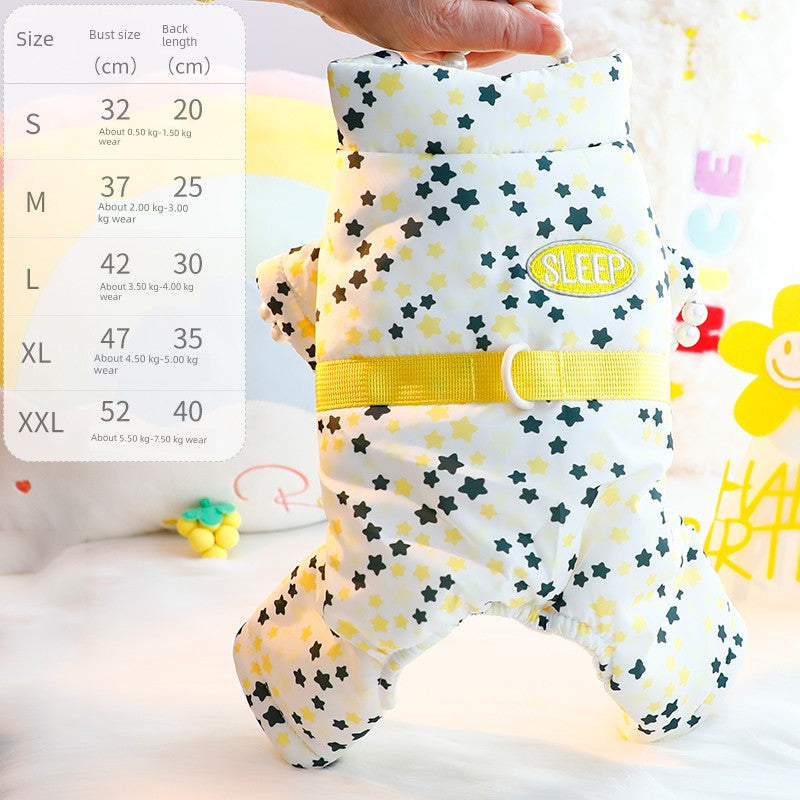 Dog Clothes Autumn and Winter Four-Legged Fleece-Lined Thick Style Cotton Bear Embroidery Cute Small Size Dogs Teddy Pet 3749