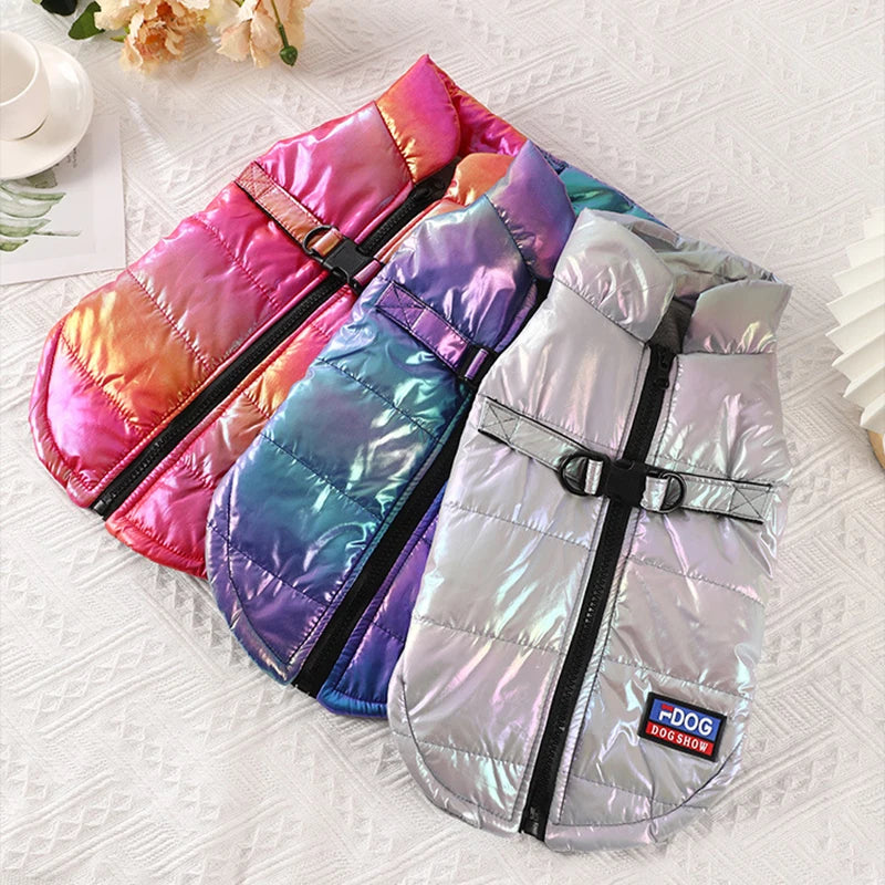 Hot autumn and winter pet clothing waterproof reflective gradual color vest plus velvet warm dog cat clothing pet supplies