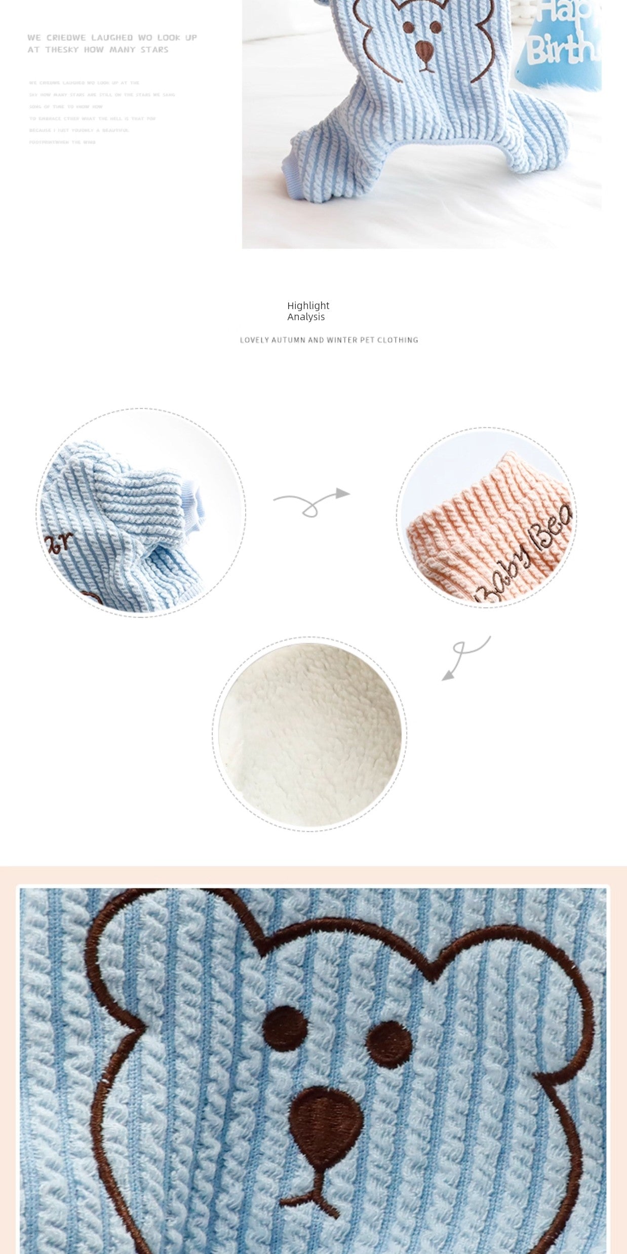 Dog Clothes Autumn and Winter Four-Legged Fleece-Lined Thick Style Cotton Bear Embroidery Cute Small Size Dogs Teddy Pet 3749