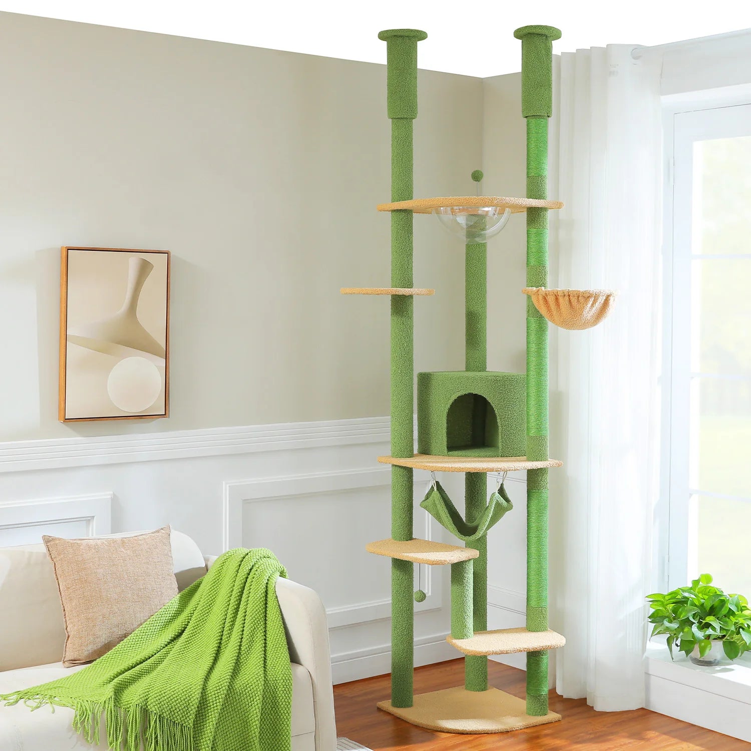 Multi-Level Tall Cat Tree for Indoor Cats Floor to Ceiling Cat Tower with Scratching Posts Cozy Condo Hammock Cat Accessories