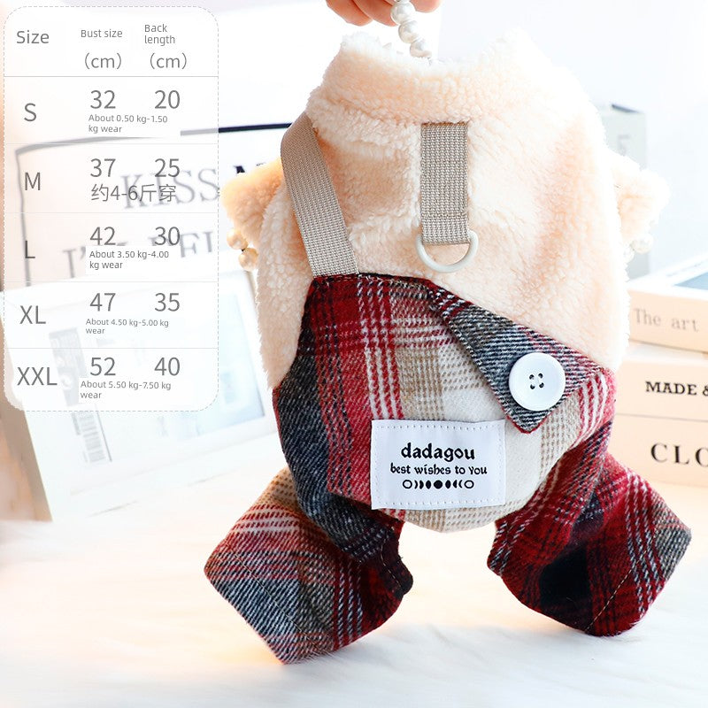 Dog Clothes Autumn and Winter Four-Legged Fleece-Lined Thick Style Cotton Bear Embroidery Cute Small Size Dogs Teddy Pet 3749