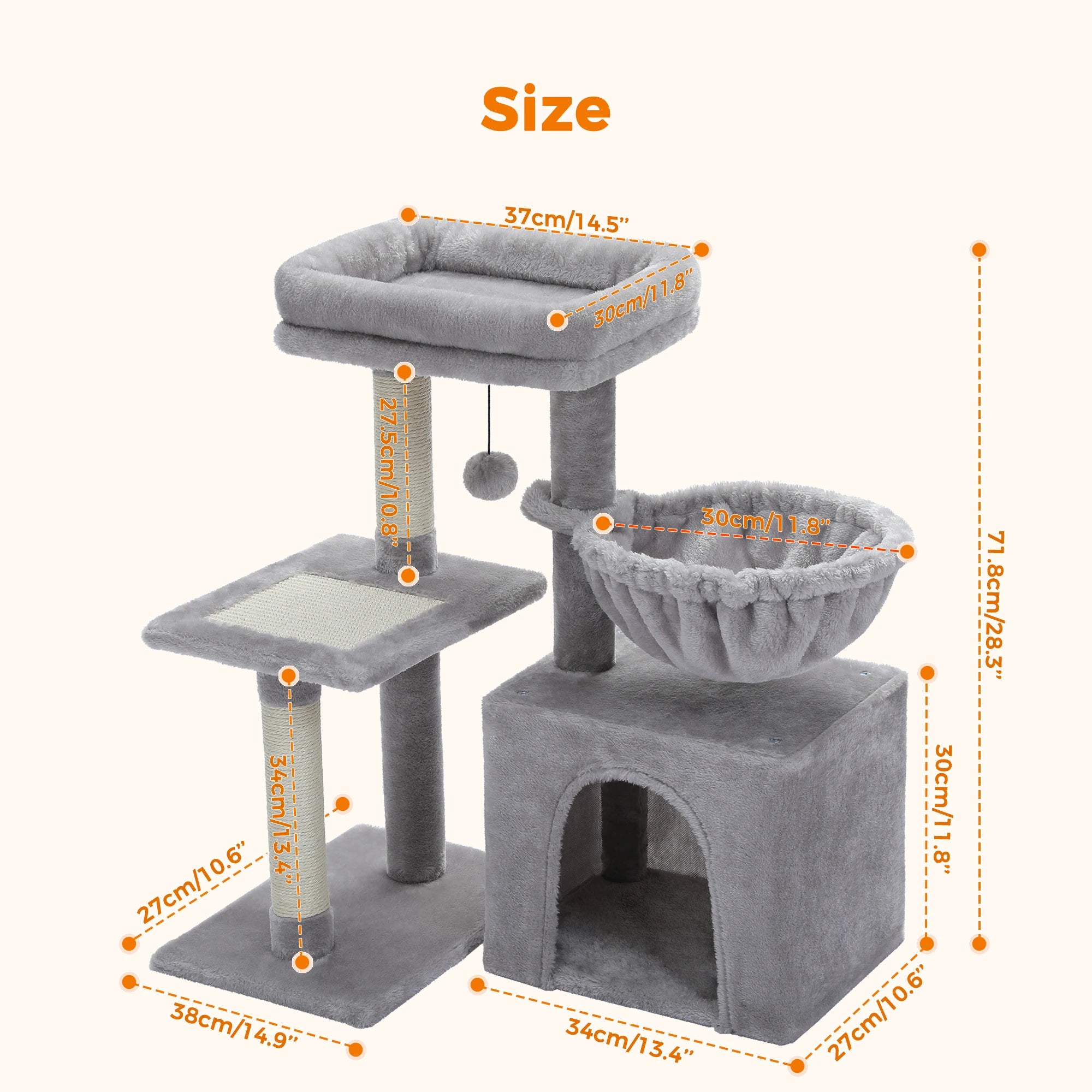 Small Grey Cat Tree with Multi-Level Play & Rest