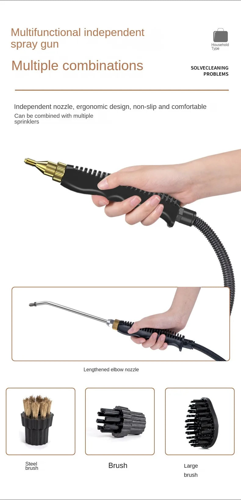 2500W Portable Handheld Steam Cleaner High Temperature Pressurized Steam Cleaning Machine with Brush Heads for Kitchen Furniture