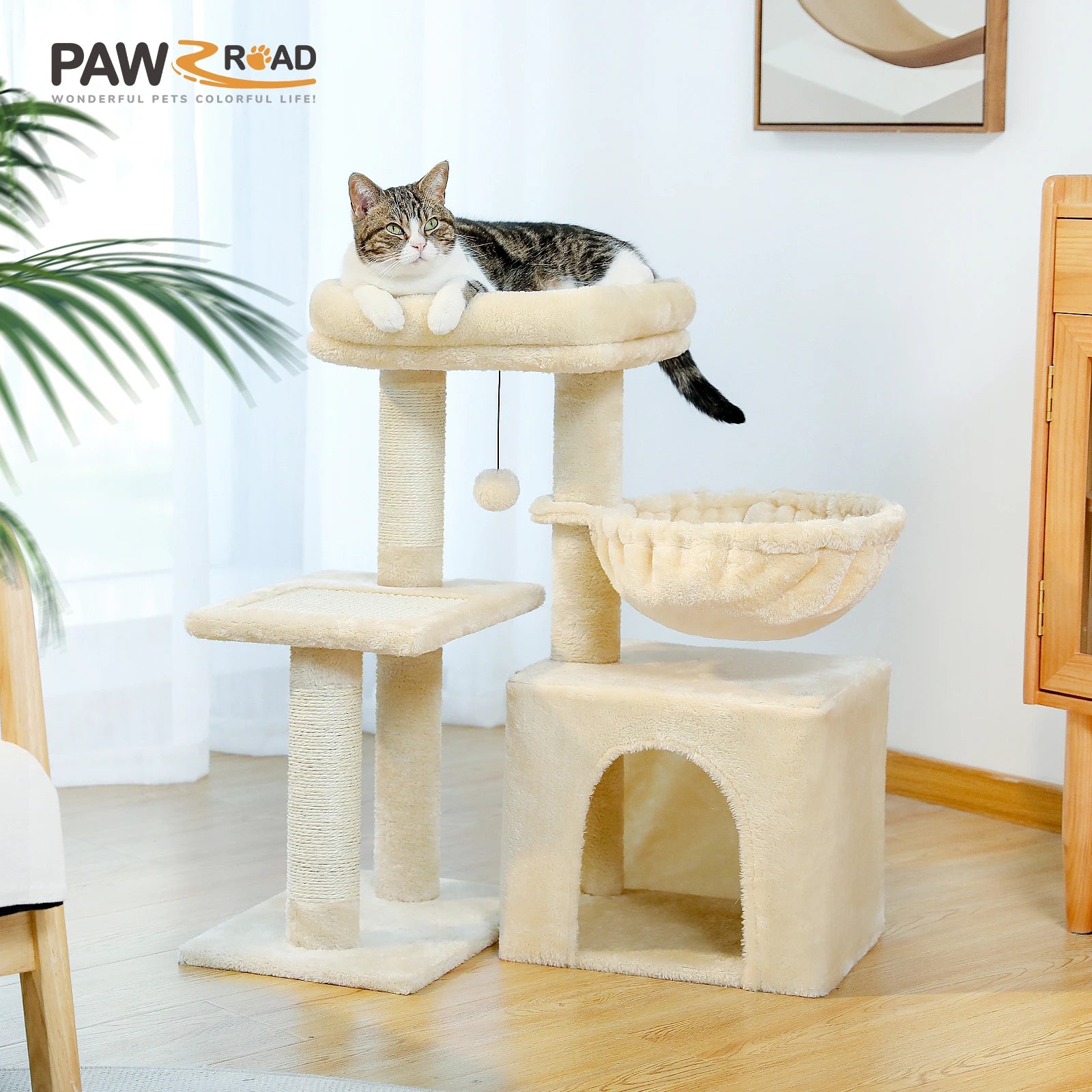 Small Grey Cat Tree with Multi-Level Play & Rest