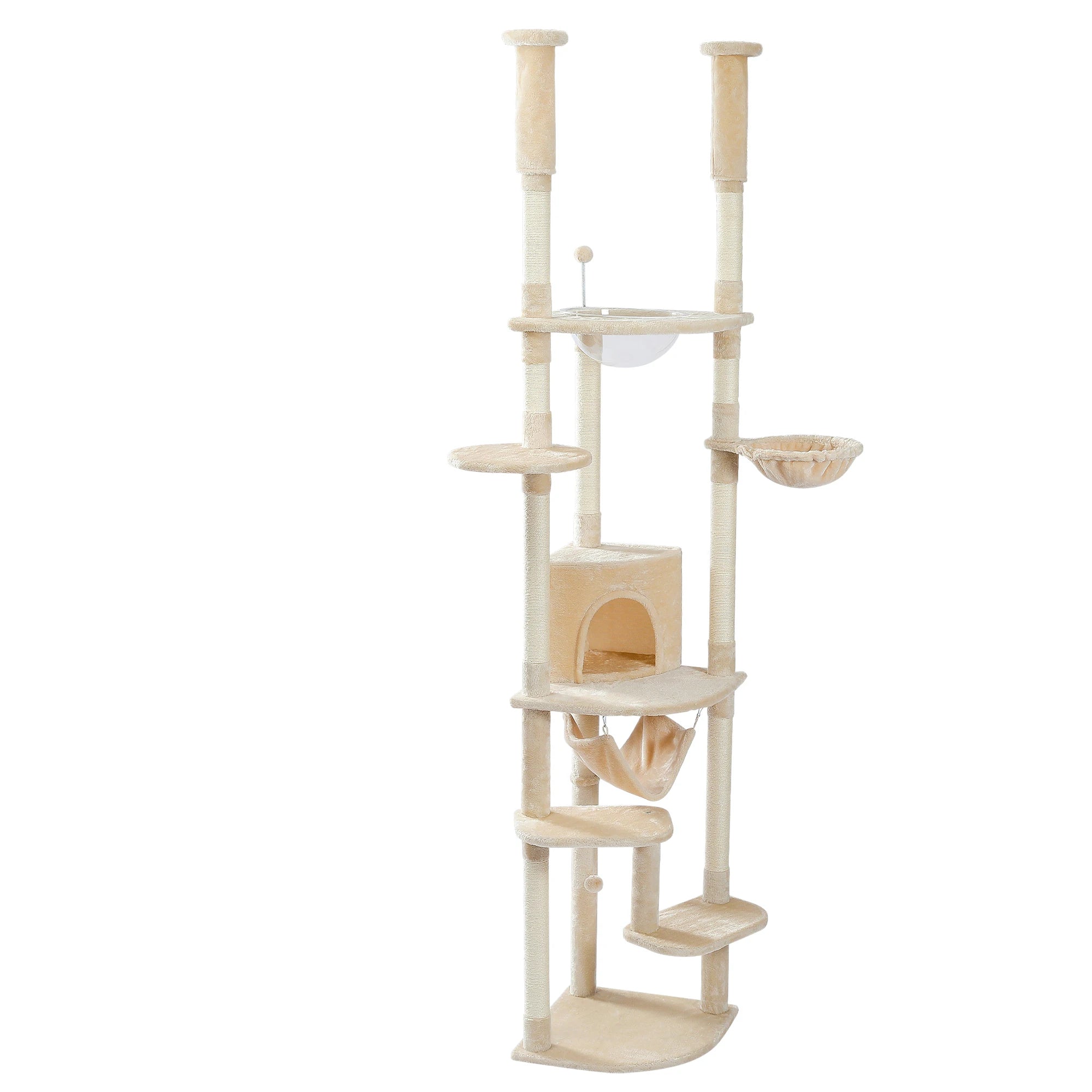 Multi-Level Tall Cat Tree for Indoor Cats Floor to Ceiling Cat Tower with Scratching Posts Cozy Condo Hammock Cat Accessories