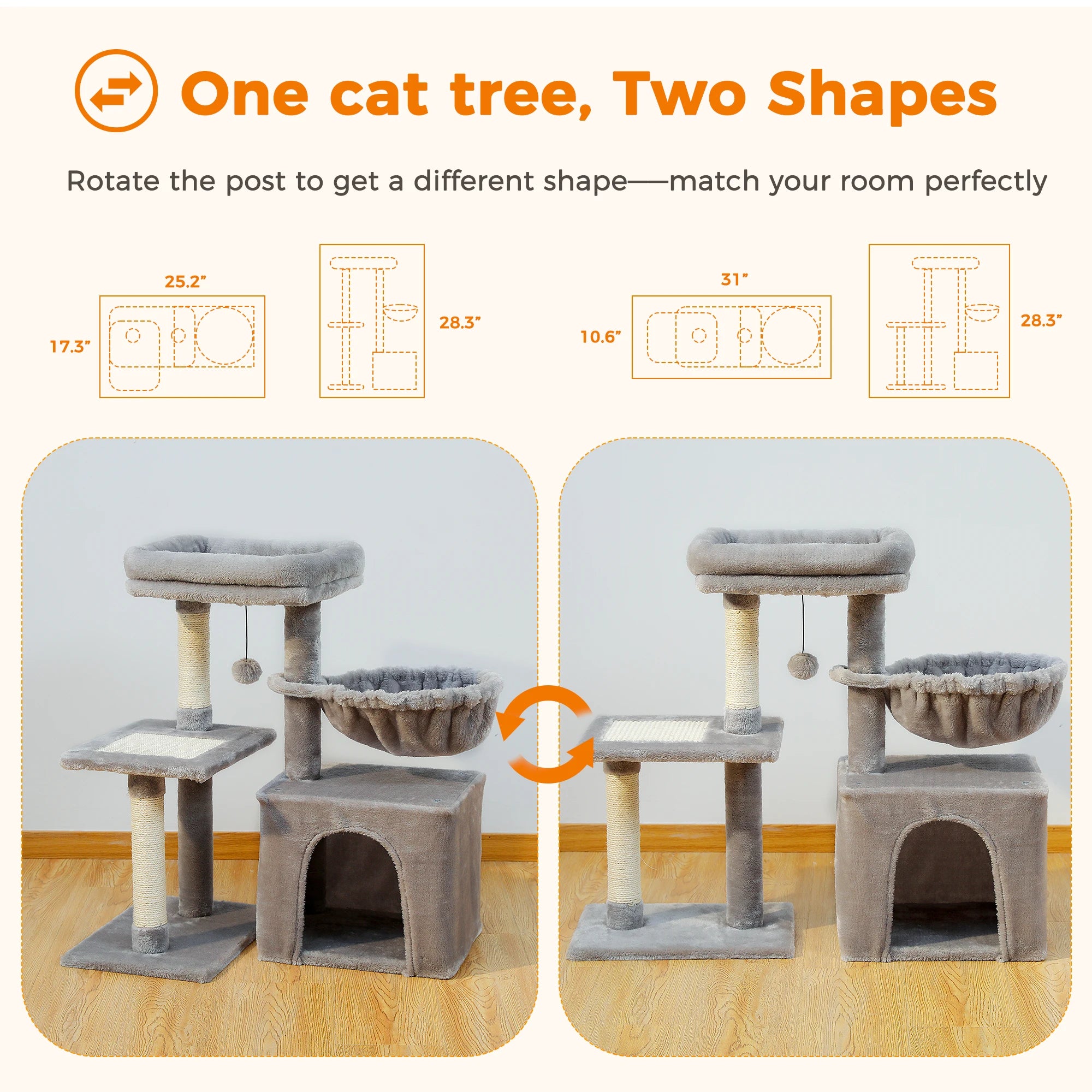 Small Grey Cat Tree with Multi-Level Play & Rest