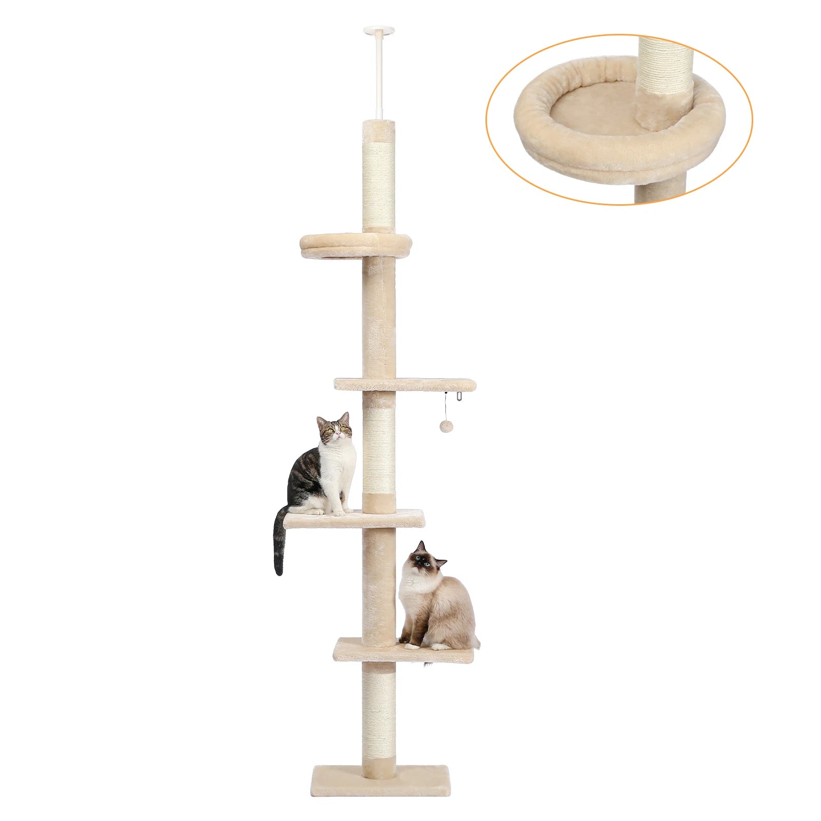 Adjustable Height Cat Tree for Indoor, Floor to Ceiling Cat Tower with Scratching Posts, Cat Scratcher Furniture, Kitten Toys