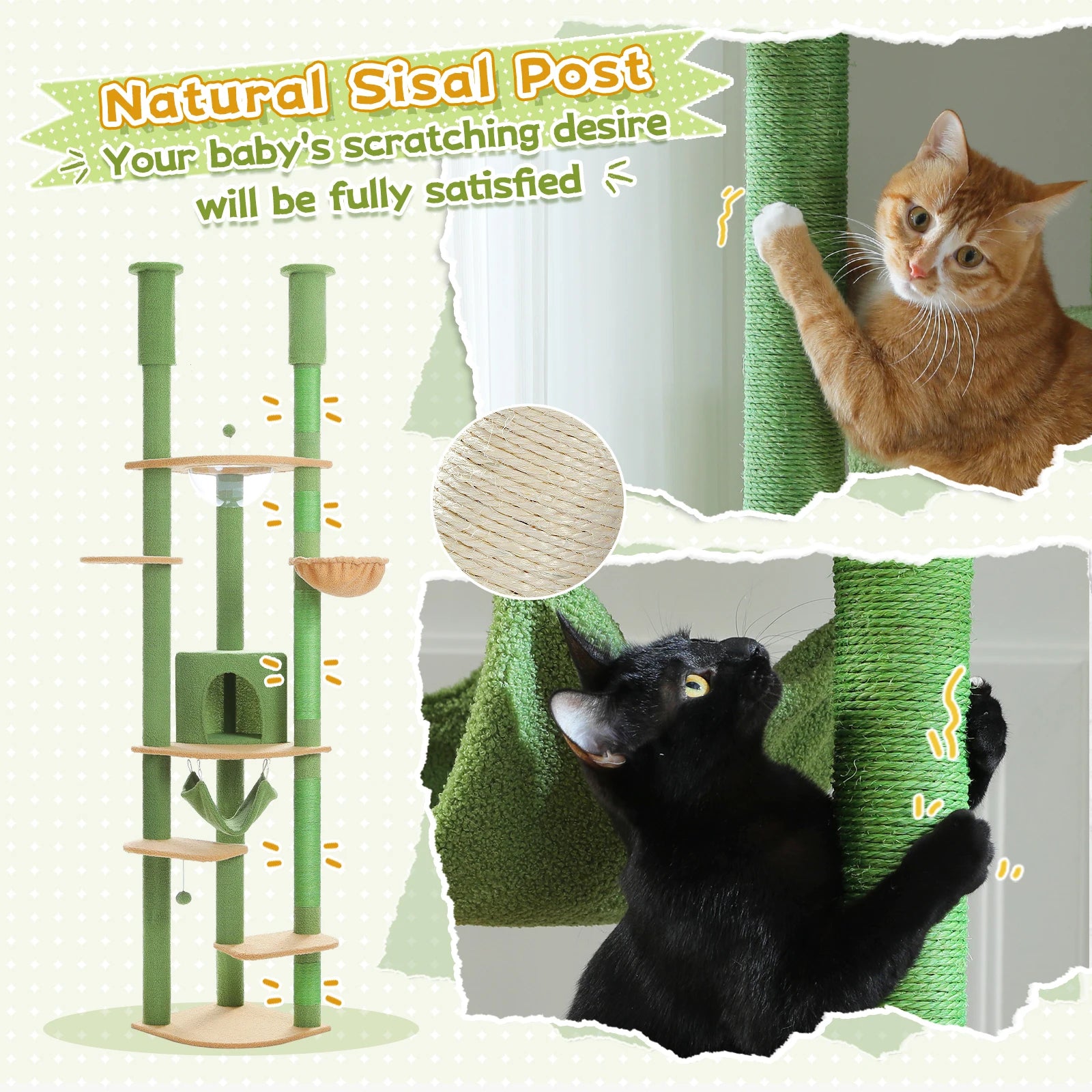 Multi-Level Tall Cat Tree for Indoor Cats Floor to Ceiling Cat Tower with Scratching Posts Cozy Condo Hammock Cat Accessories