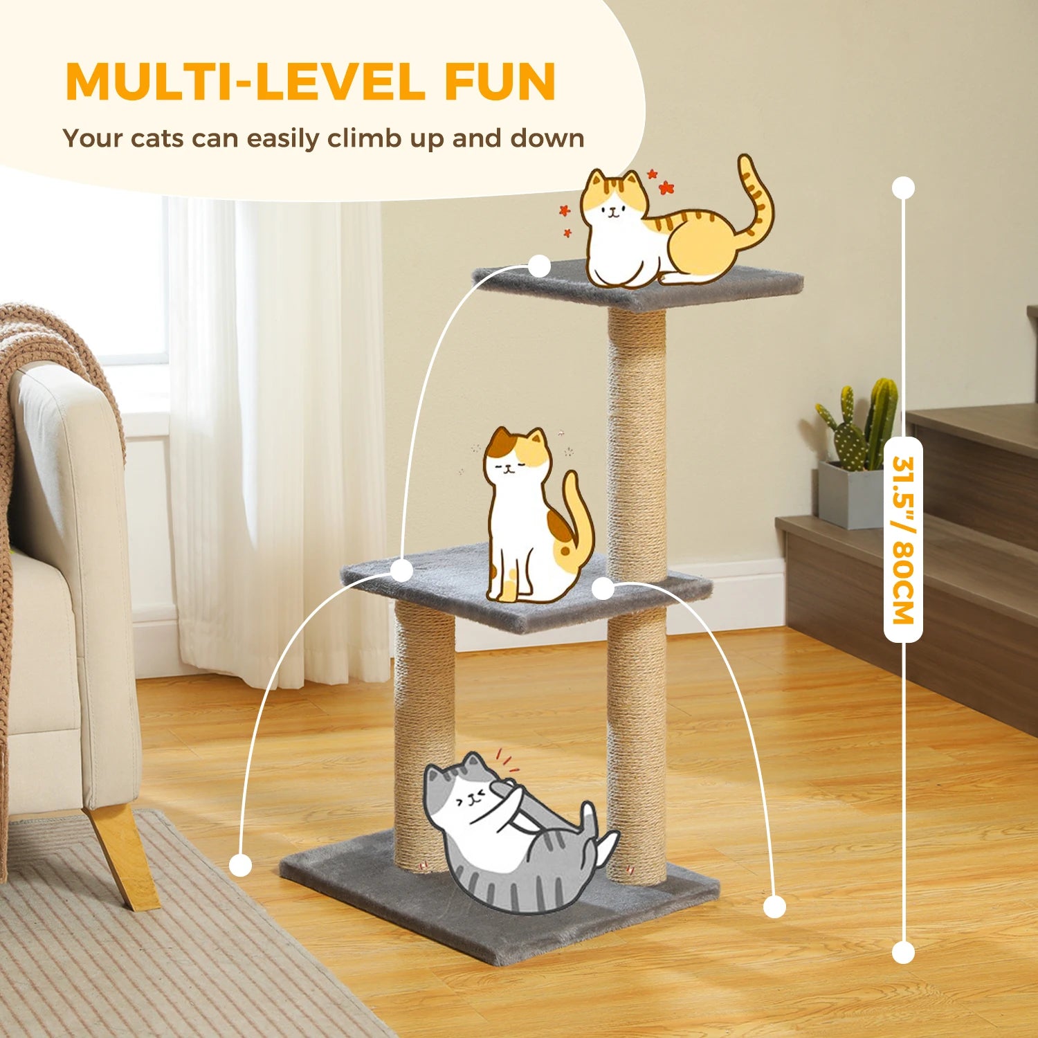 Cat tree Cat Tower for Indoor Cats 2 Styles Cat Activity Tree with Cat Scratching Posts Big Hammock and Removable Top Perch Grey