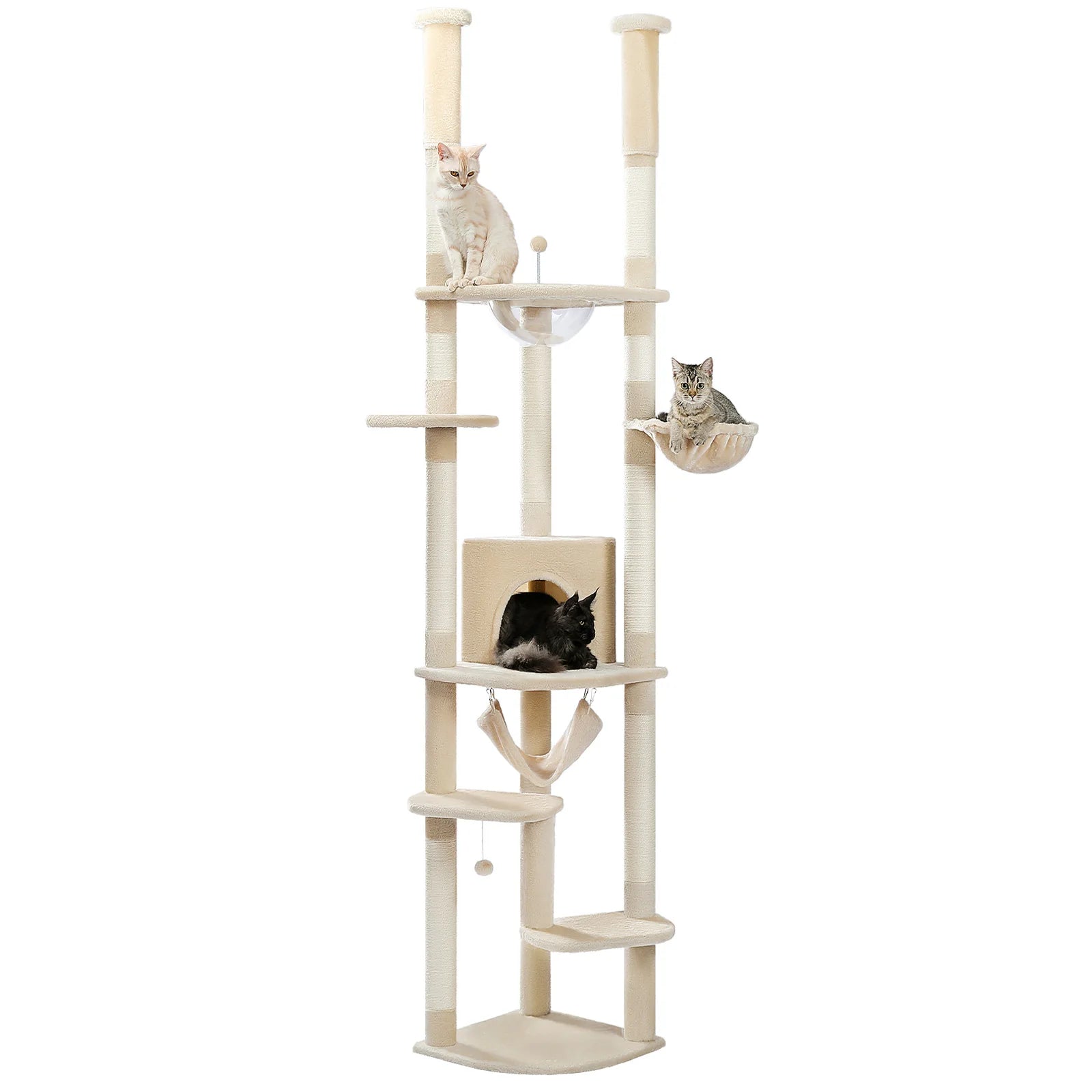 Multi-Level Tall Cat Tree for Indoor Cats Floor to Ceiling Cat Tower with Scratching Posts Cozy Condo Hammock Cat Accessories