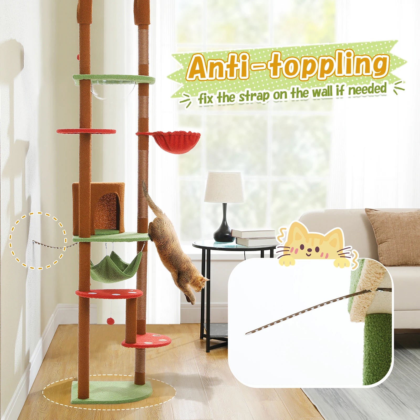 Multi-Level Tall Cat Tree for Indoor Cats Floor to Ceiling Cat Tower with Scratching Posts Cozy Condo Hammock Cat Accessories