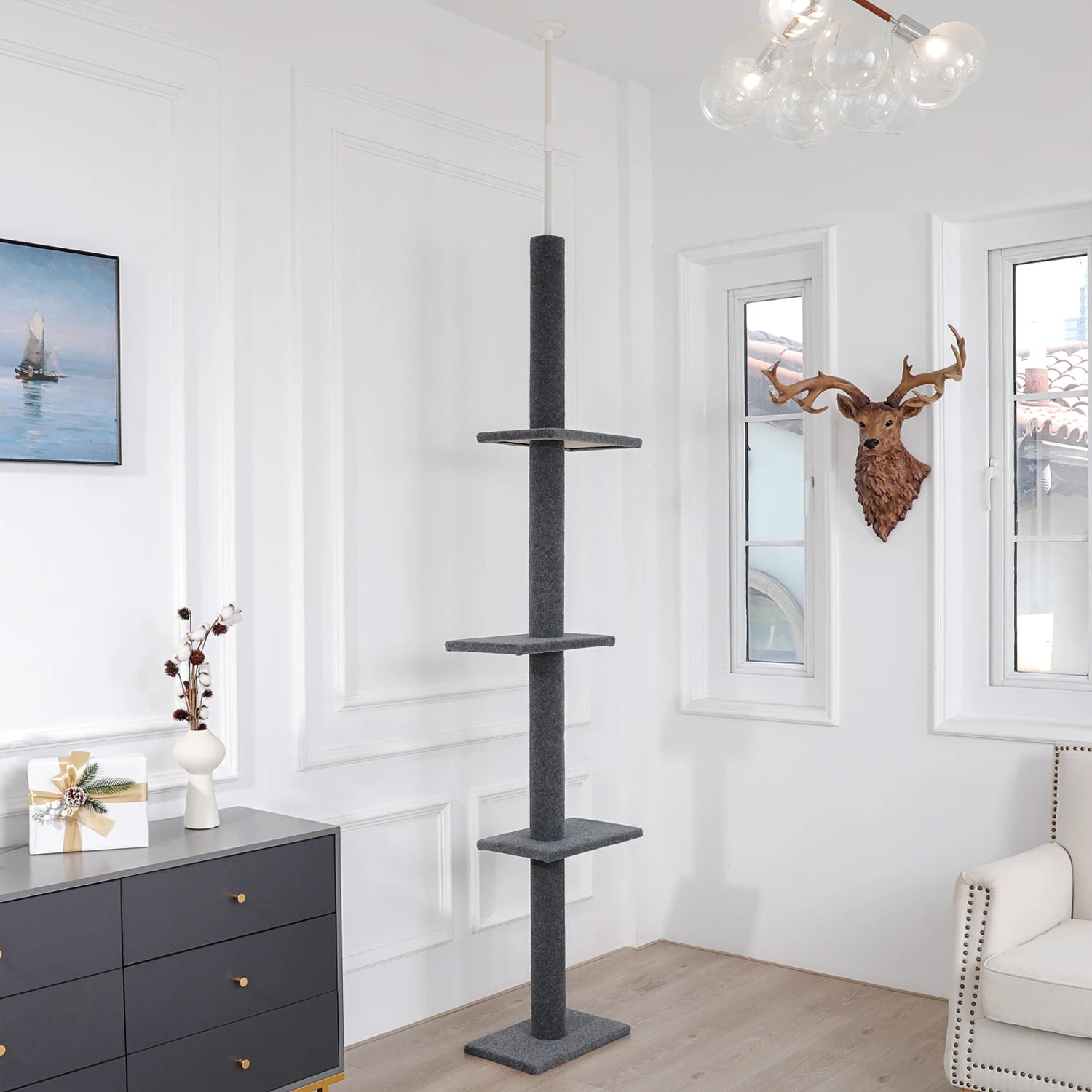 Adjustable Height Cat Tree for Indoor, Floor to Ceiling Cat Tower with Scratching Posts, Cat Scratcher Furniture, Kitten Toys