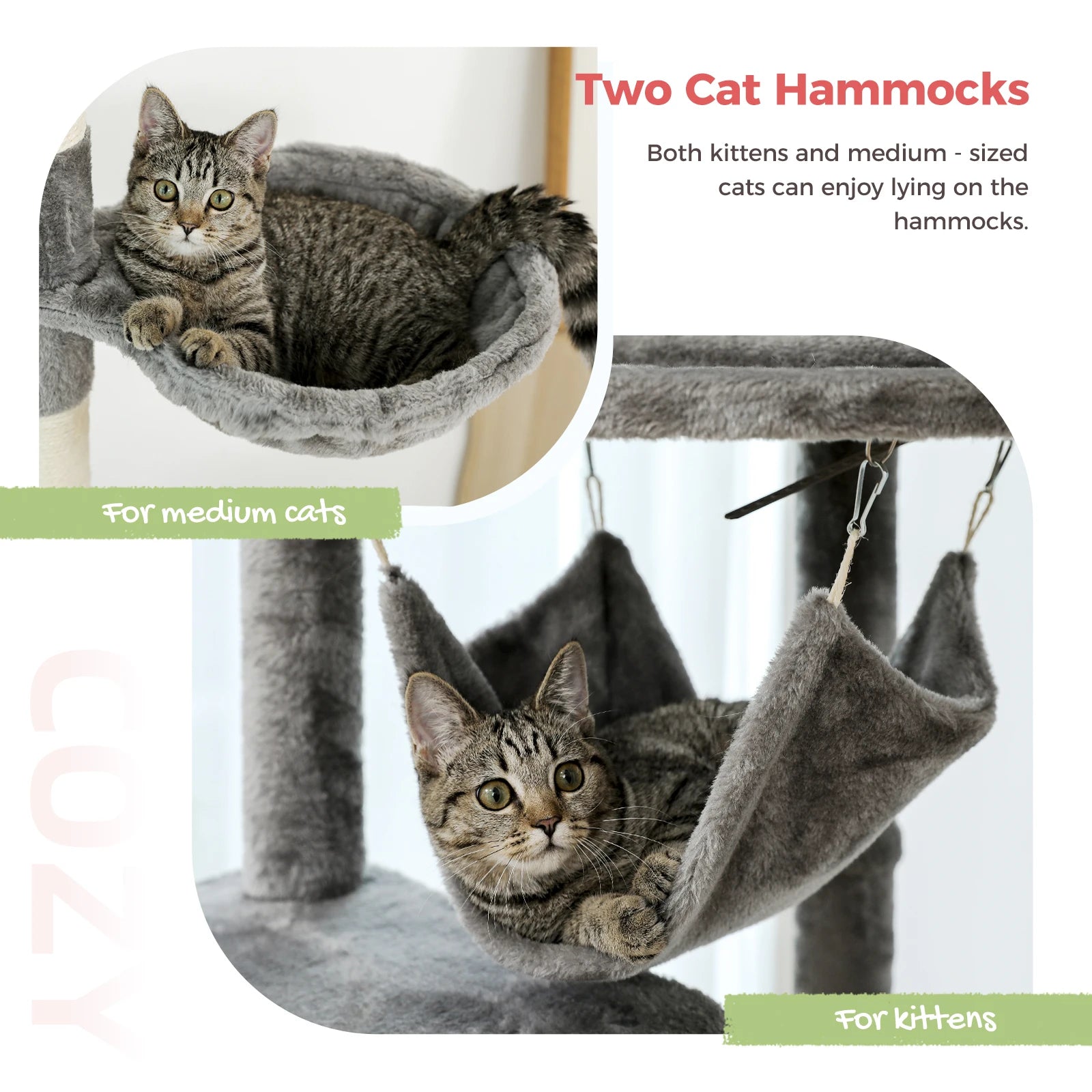 Multi-Level Tall Cat Tree for Indoor Cats Floor to Ceiling Cat Tower with Scratching Posts Cozy Condo Hammock Cat Accessories