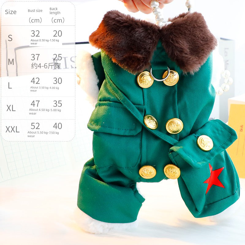 Dog Clothes Autumn and Winter Four-Legged Fleece-Lined Thick Style Cotton Bear Embroidery Cute Small Size Dogs Teddy Pet 3749