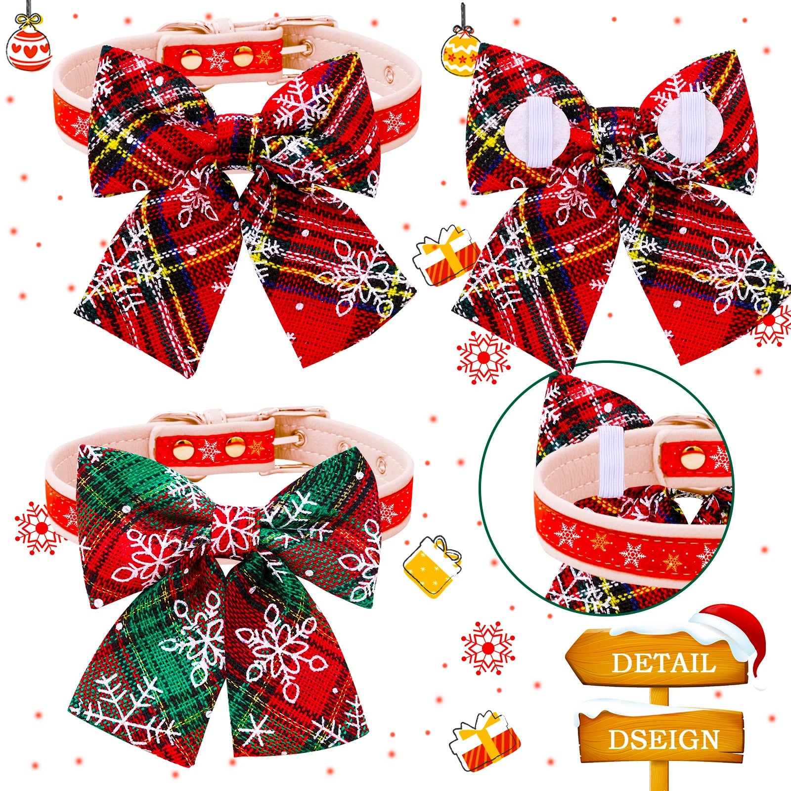 Adjustable Small Dog Xmas Bow Tie Collars - Festive