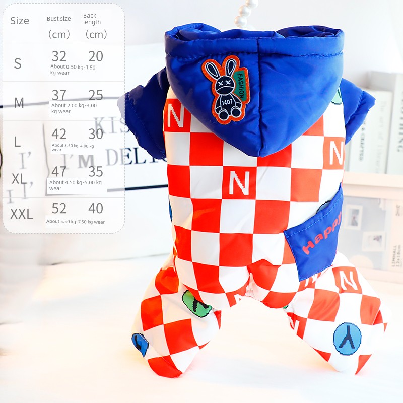 Dog Clothes Autumn and Winter Four-Legged Fleece-Lined Thick Style Cotton Bear Embroidery Cute Small Size Dogs Teddy Pet 3749