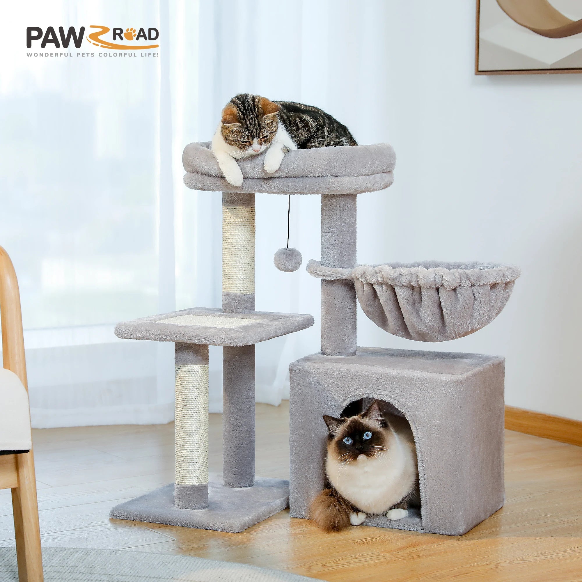 Small Grey Cat Tree with Multi-Level Play & Rest