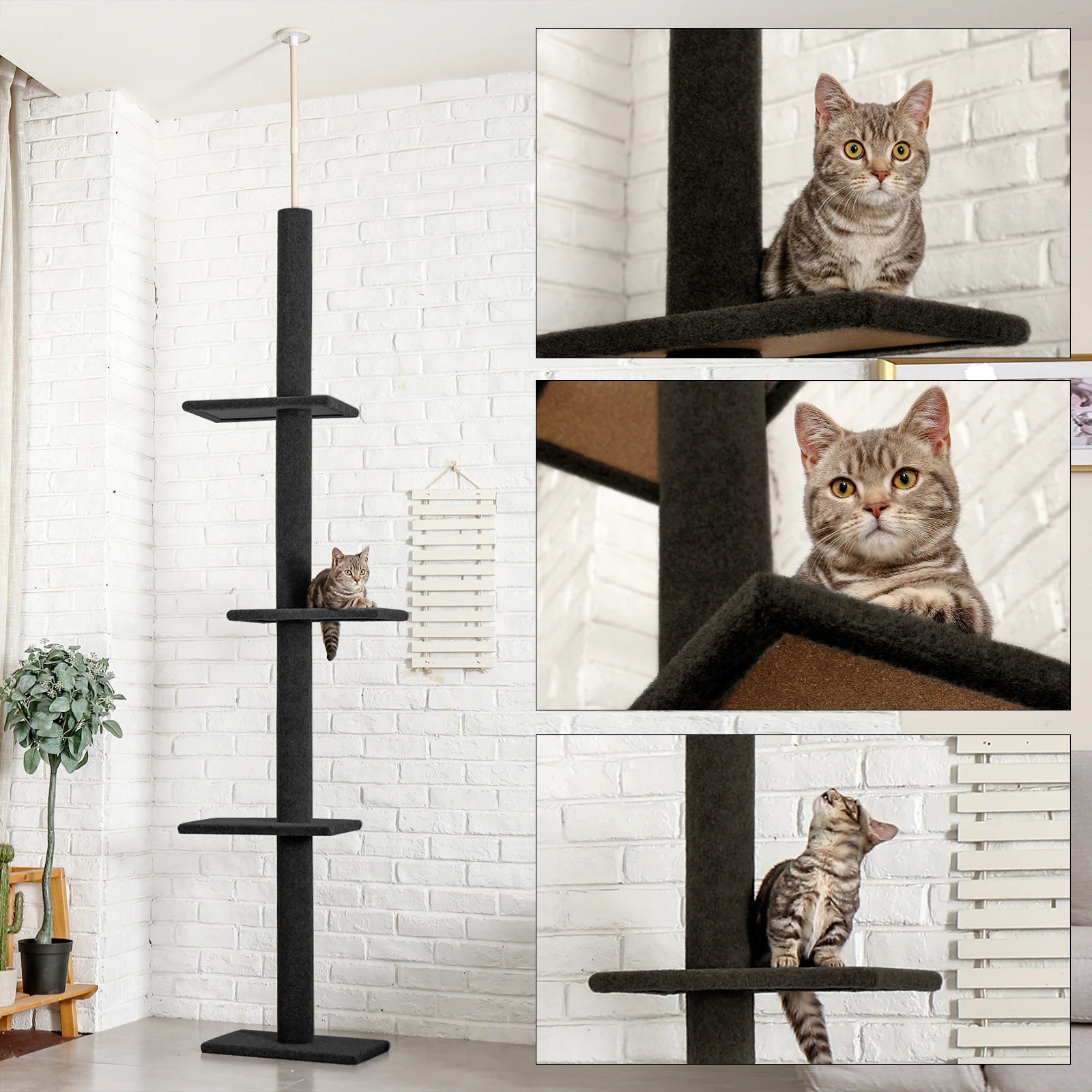 Adjustable Height Cat Tree for Indoor, Floor to Ceiling Cat Tower with Scratching Posts, Cat Scratcher Furniture, Kitten Toys